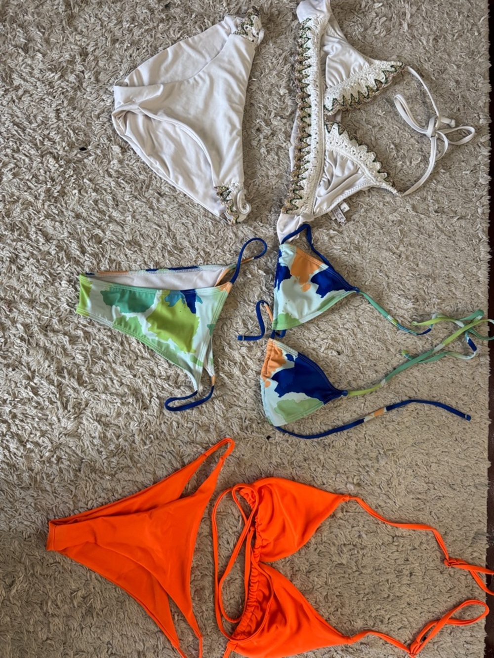 Mixed Bikini Set - White, Multicolor Floral, Green-Blue, Bright Orange
